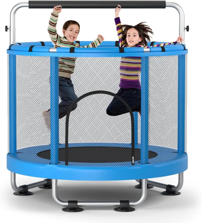 ZCMHAXJ Kids' Trampoline with Adjustable Gymnastics Bar and 7 Interactive Toys