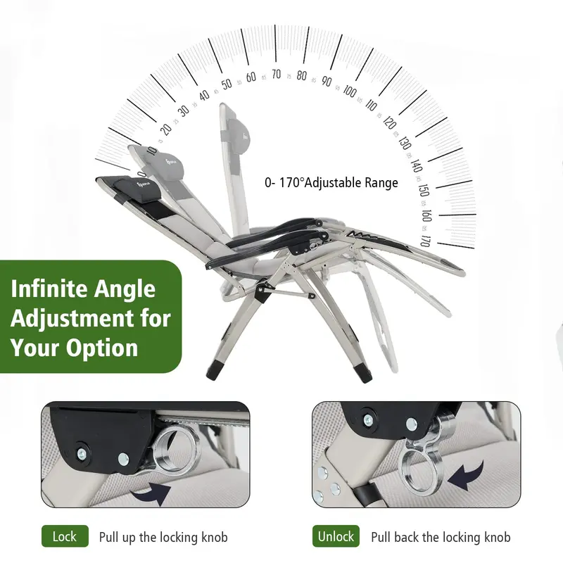 Zero Gravity Folding Recliner – High-Weight-Capacity Lounge Chair with Detachable Head Pillow