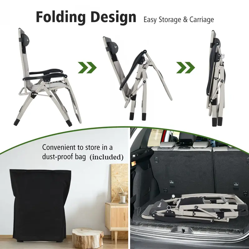 Zero Gravity Folding Recliner – High-Weight-Capacity Lounge Chair with Detachable Head Pillow