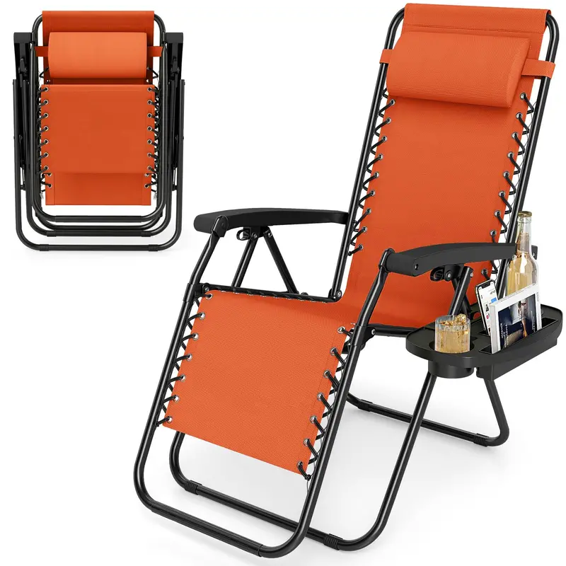 Zero-Gravity Recliner Chair – Ergonomic Backrest, Removable Pillow & Built-in Cup Holder Tray