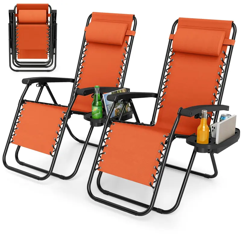 Zero-Gravity Recliner Chair – Ergonomic Backrest, Removable Pillow & Built-in Cup Holder Tray