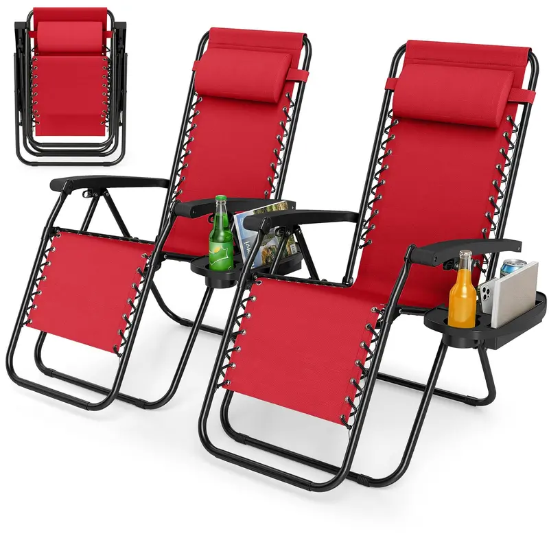 Zero-Gravity Recliner Chair – Ergonomic Backrest, Removable Pillow & Built-in Cup Holder Tray