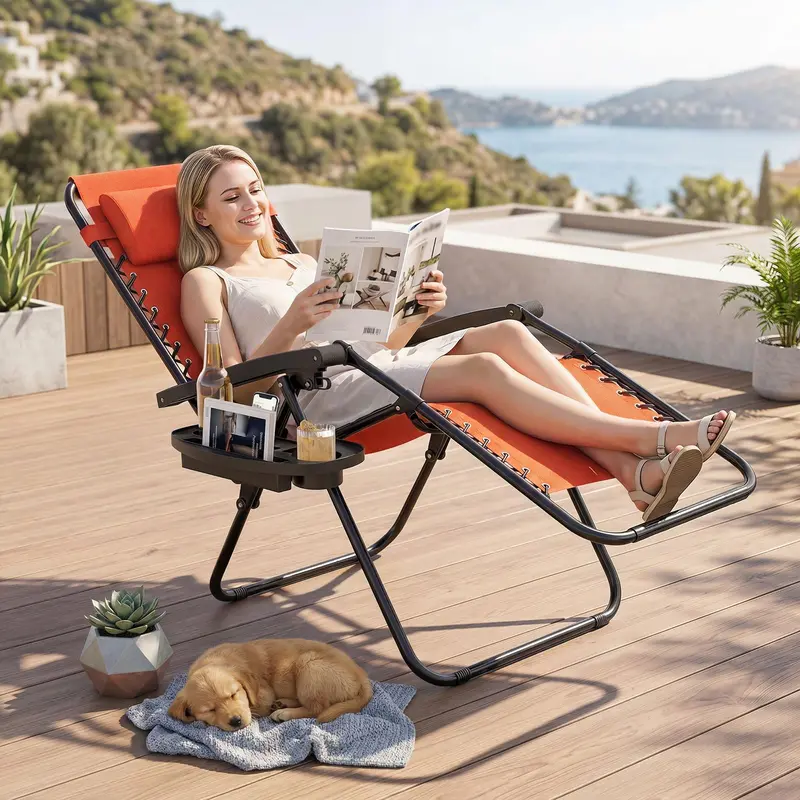 Zero-Gravity Recliner Chair – Ergonomic Backrest, Removable Pillow & Built-in Cup Holder Tray 2