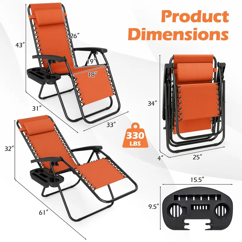 Zero-Gravity Recliner Chair – Ergonomic Backrest, Removable Pillow & Built-in Cup Holder Tray