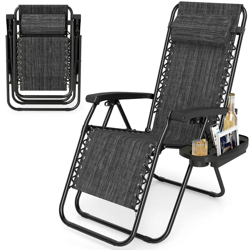 Zero-Gravity Recliner Chair – Ergonomic Backrest, Removable Pillow & Built-in Cup Holder Tray