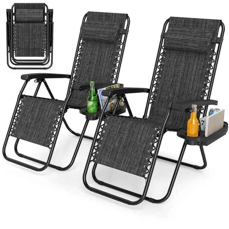 Zero-Gravity Recliner Chair – Ergonomic Backrest, Removable Pillow & Built-in Cup Holder Tray