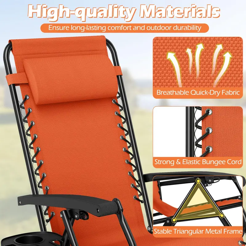 Zero-Gravity Recliner Chair – Ergonomic Backrest, Removable Pillow & Built-in Cup Holder Tray