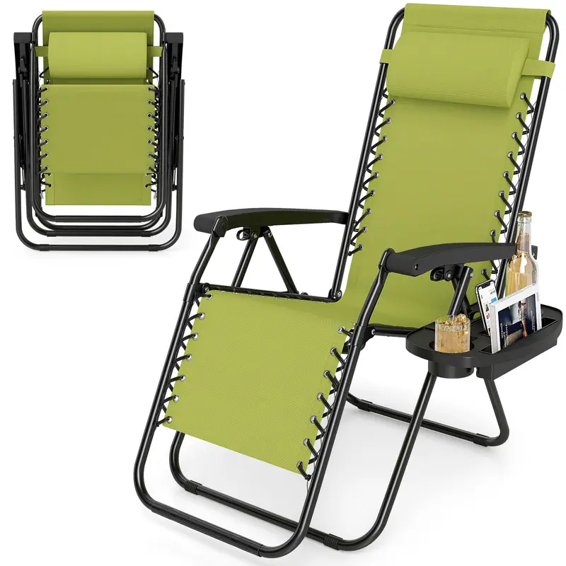 Zero-Gravity Recliner Chair – Ergonomic Backrest, Removable Pillow & Built-in Cup Holder Tray