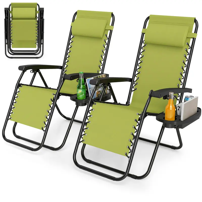 Zero-Gravity Recliner Chair – Ergonomic Backrest, Removable Pillow & Built-in Cup Holder Tray