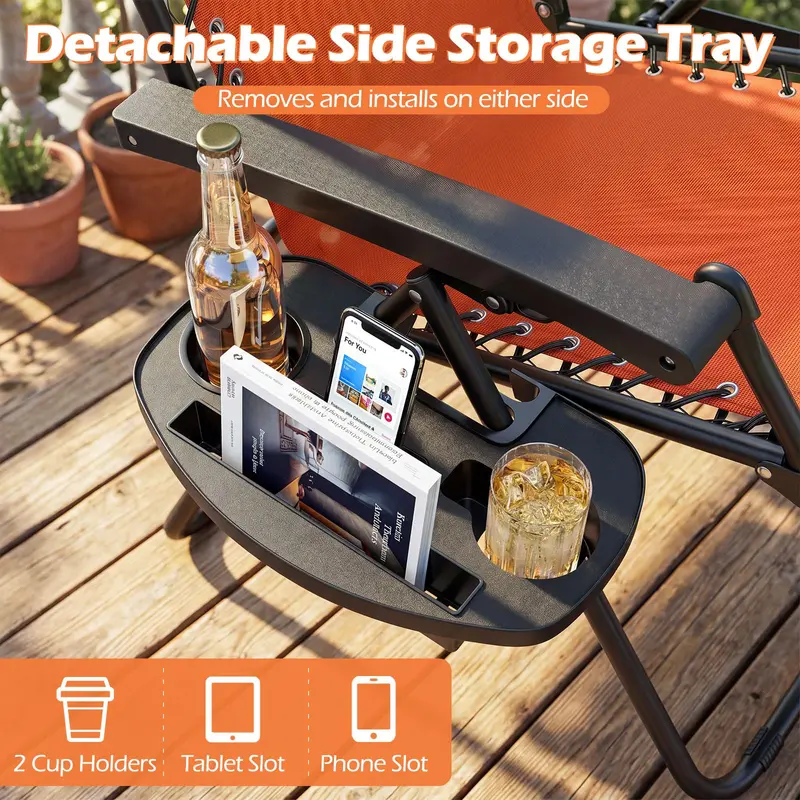 Zero-Gravity Recliner Chair – Ergonomic Backrest, Removable Pillow & Built-in Cup Holder Tray
