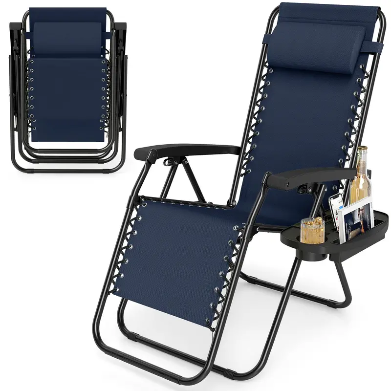 Zero-Gravity Recliner Chair – Ergonomic Backrest, Removable Pillow & Built-in Cup Holder Tray