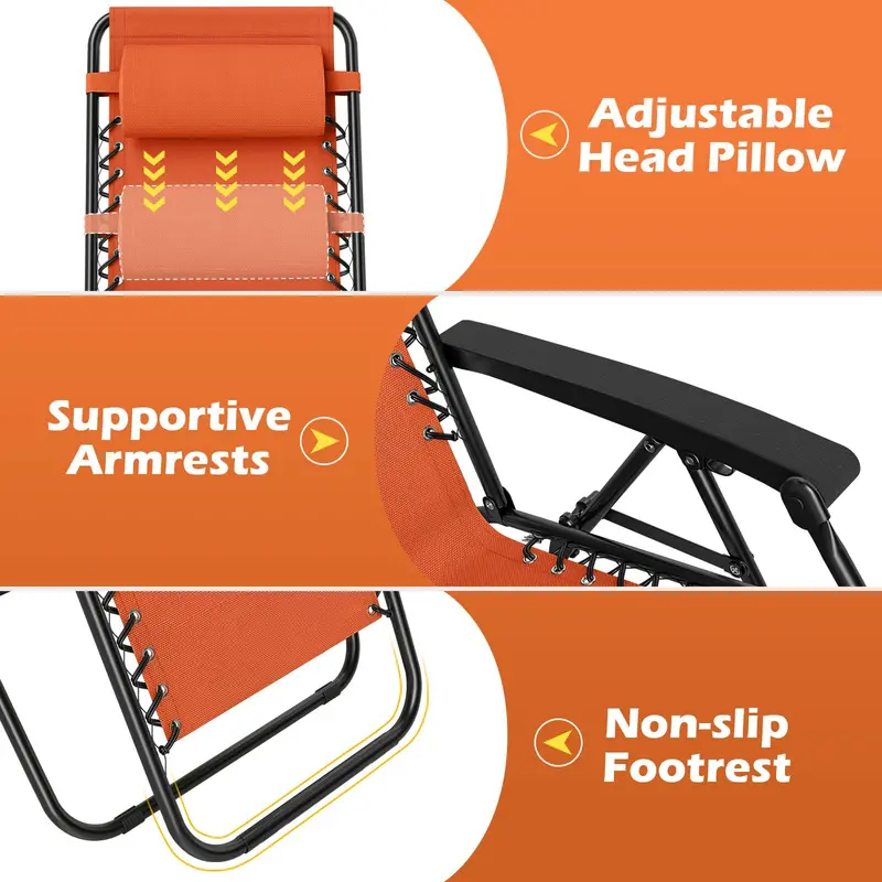 Zero-Gravity Recliner Chair – Ergonomic Backrest, Removable Pillow & Built-in Cup Holder Tray