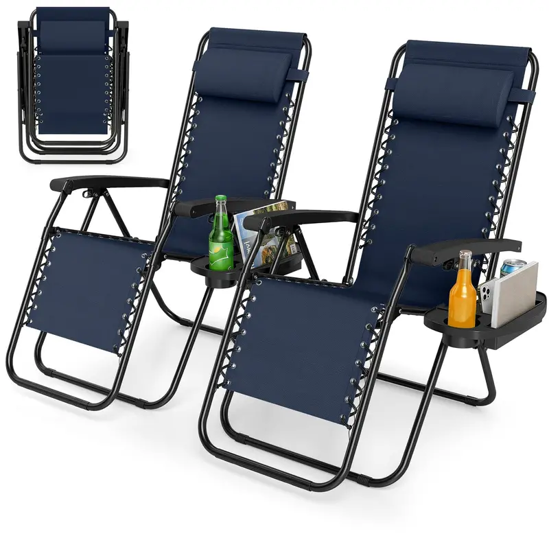 Zero-Gravity Recliner Chair – Ergonomic Backrest, Removable Pillow & Built-in Cup Holder Tray