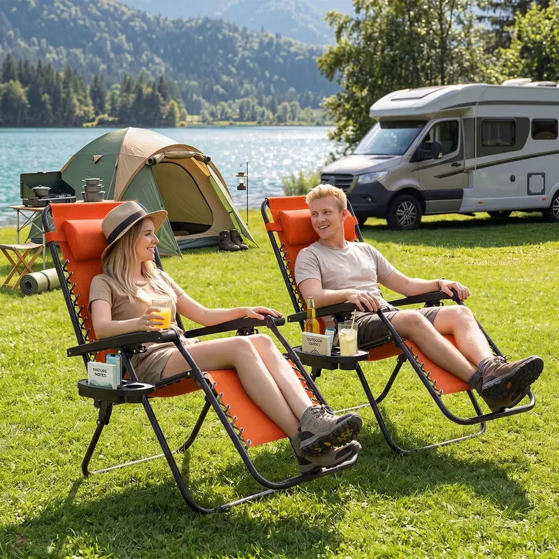 Zero-Gravity Recliner Chair – Ergonomic Backrest, Removable Pillow & Built-in Cup Holder Tray