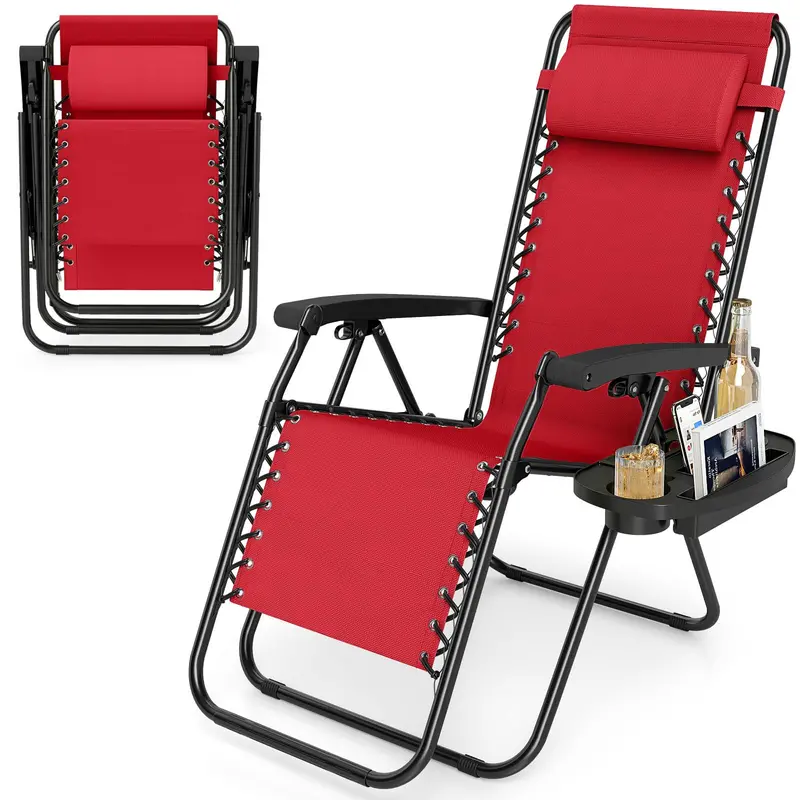 Zero-Gravity Recliner Chair – Ergonomic Backrest, Removable Pillow & Built-in Cup Holder Tray