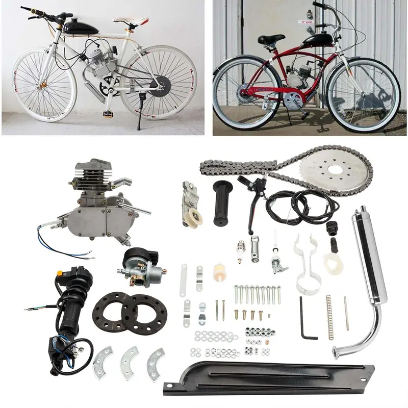 Zimtown 80cc 2-Stroke Bicycle Motor Kit – Silver-White Engine Conversion for 26-Inch Wheels