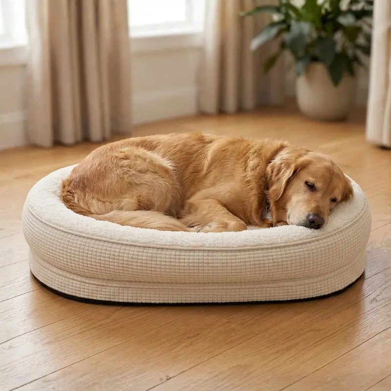 Zippered Removable-Cover Pet Bed with Elevated Bolster Edging